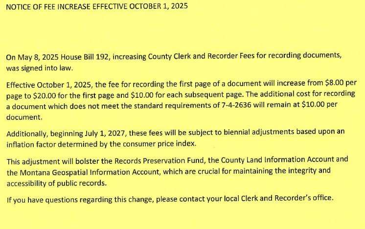Notice of page recording fee change from 8 dollars to 20 dollars first page